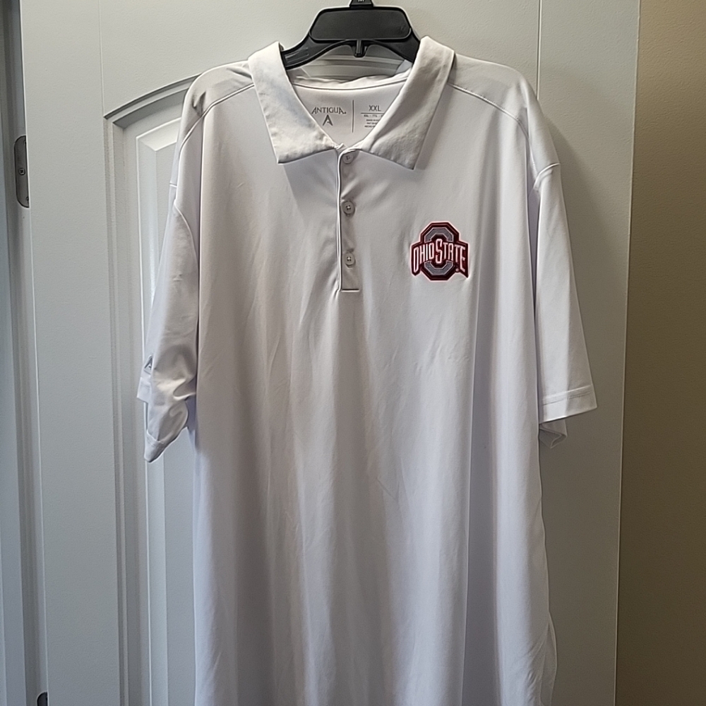 Men's Antigua Ohio State Buckeyes White Tribute Polo Size XL Go Bucks